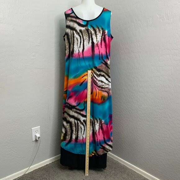 Kate & Mallory Womens XL Maxi Dress Colorful Animal Print Pink Blue Orange - Picture 5 of 6